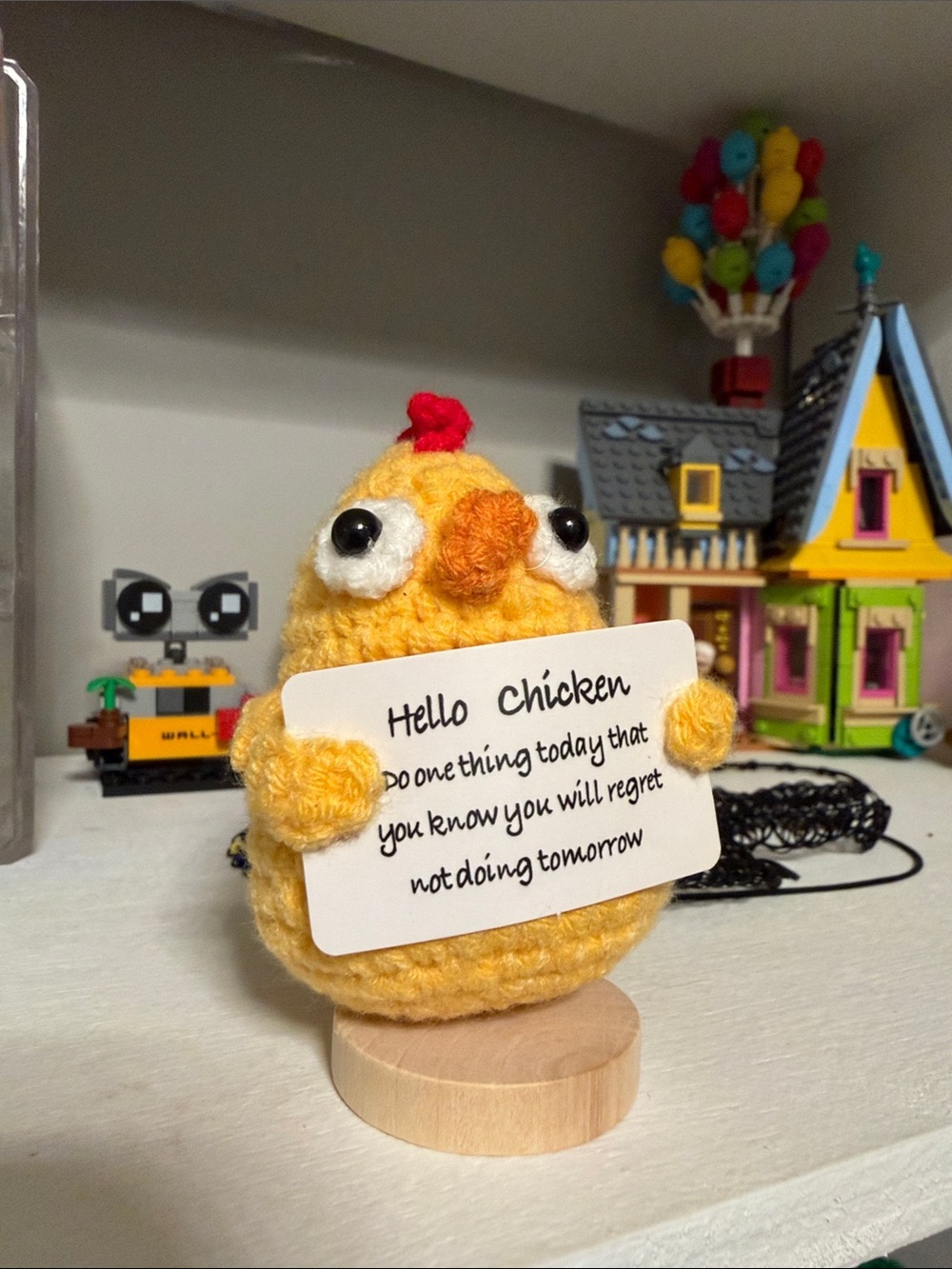 Handmade Yellow Crochet Chick Holding Sign